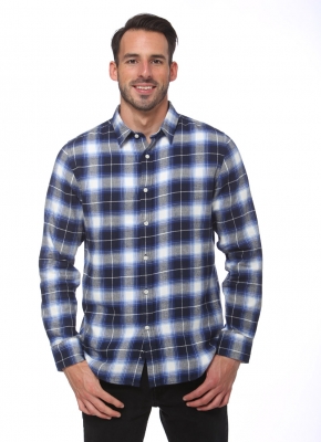 Elevani Men's Long Sleeve Regular Fit Flannel Casual White/Navy Shirt