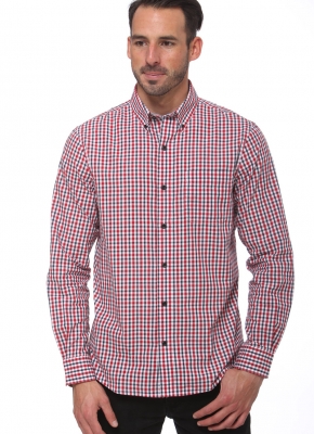 Elevani Men's Long Sleeve Regular Fit Red Checkered Casual Shirt