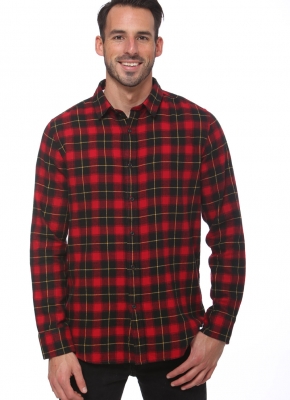 Elevani Men's Long Sleeve Regular Fit Casual Checkered Red Shirt